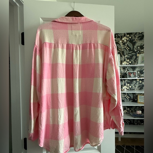 Aerie Pink Flannel Plaid Button Down XL - Picture 4 of 4